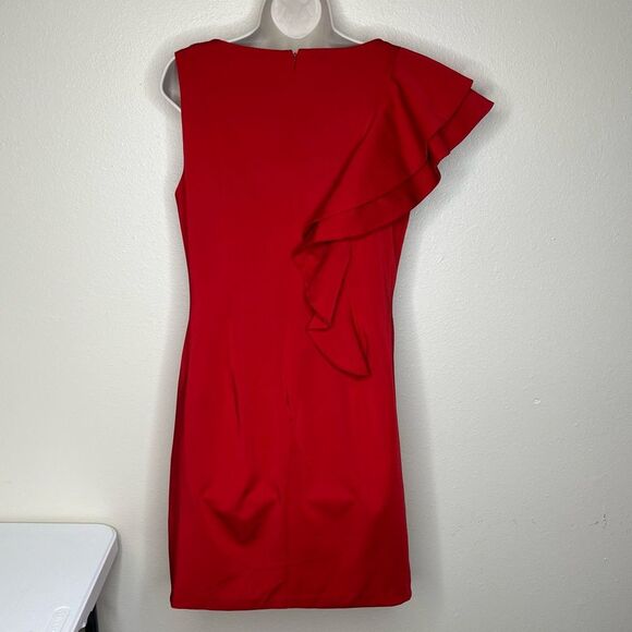 Mac Duggal Asymmetrical Ruffle Sleeve Red Cocktail Dress Women Size Medium READ - Picture 7 of 13